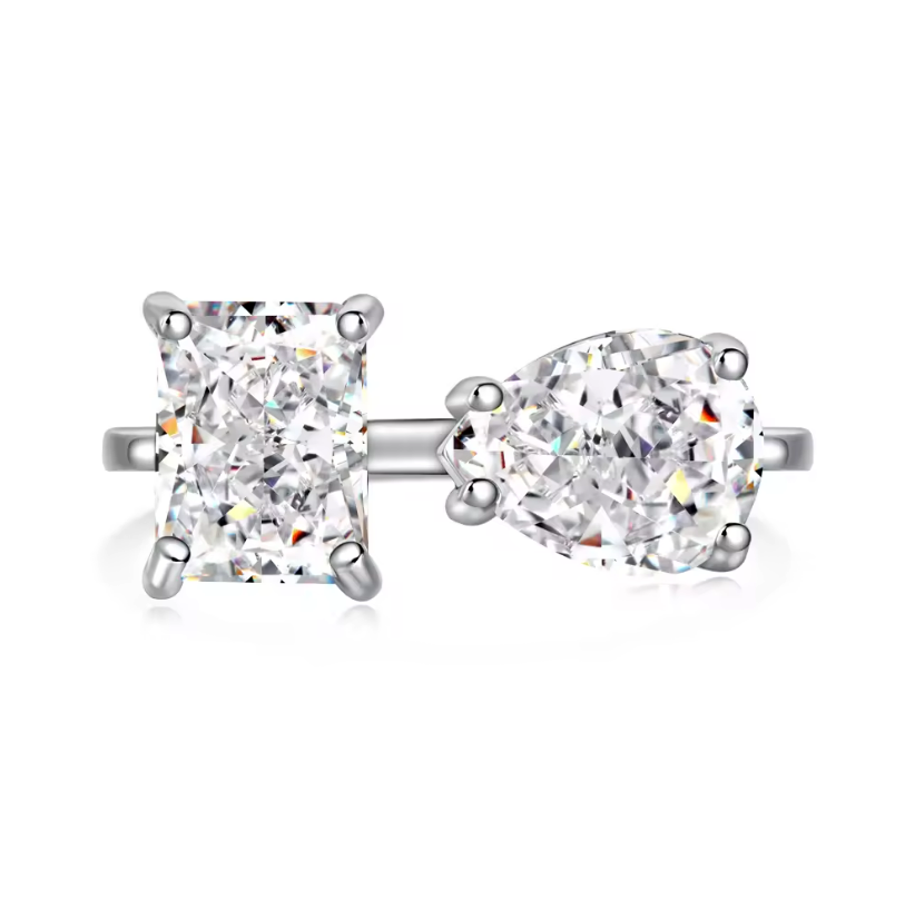 Adjustable You and Me Rhodium-Plated Ring