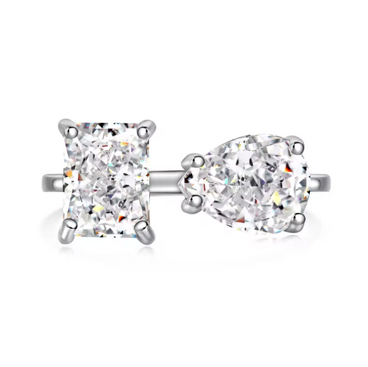 Adjustable You and Me Rhodium-Plated Ring