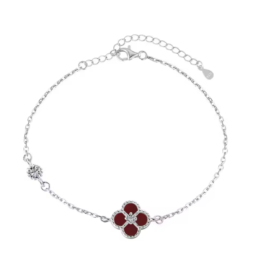 Mini Maroon Clover Rhodium-Plated Bracelet
