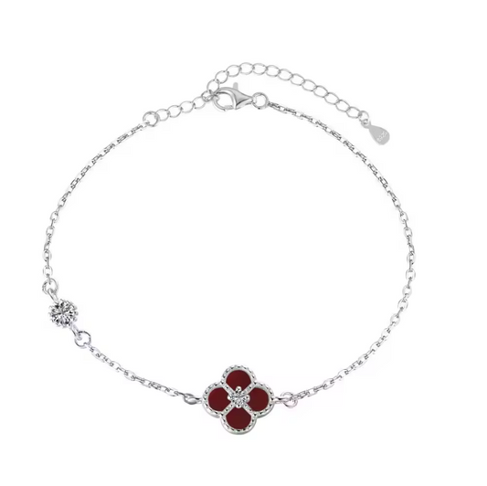 Mini Maroon Clover Rhodium-Plated Bracelet