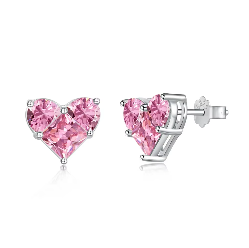 Crystal Heart Rhodium-Plated Stud Earrings