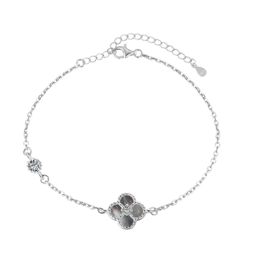 Grey Mini Clover Rhodium-Plated Bracelet