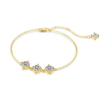 Three-Stone Crystal Round Rhodium-Plated Bracelet