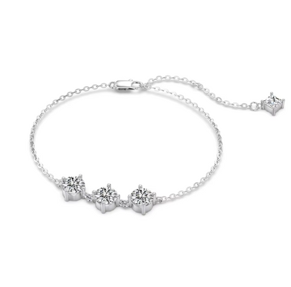 Three-Stone Crystal Round Rhodium-Plated Bracelet