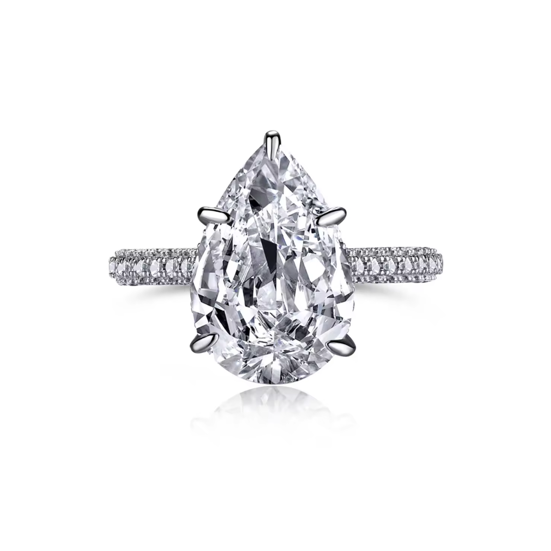 8A Pear Cut Crystal Rhodium-Plated Ring