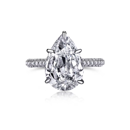 8A Pear Cut Crystal Rhodium-Plated Ring