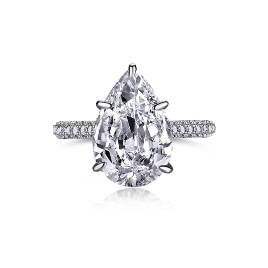 8A Pear Cut Crystal Rhodium-Plated Ring