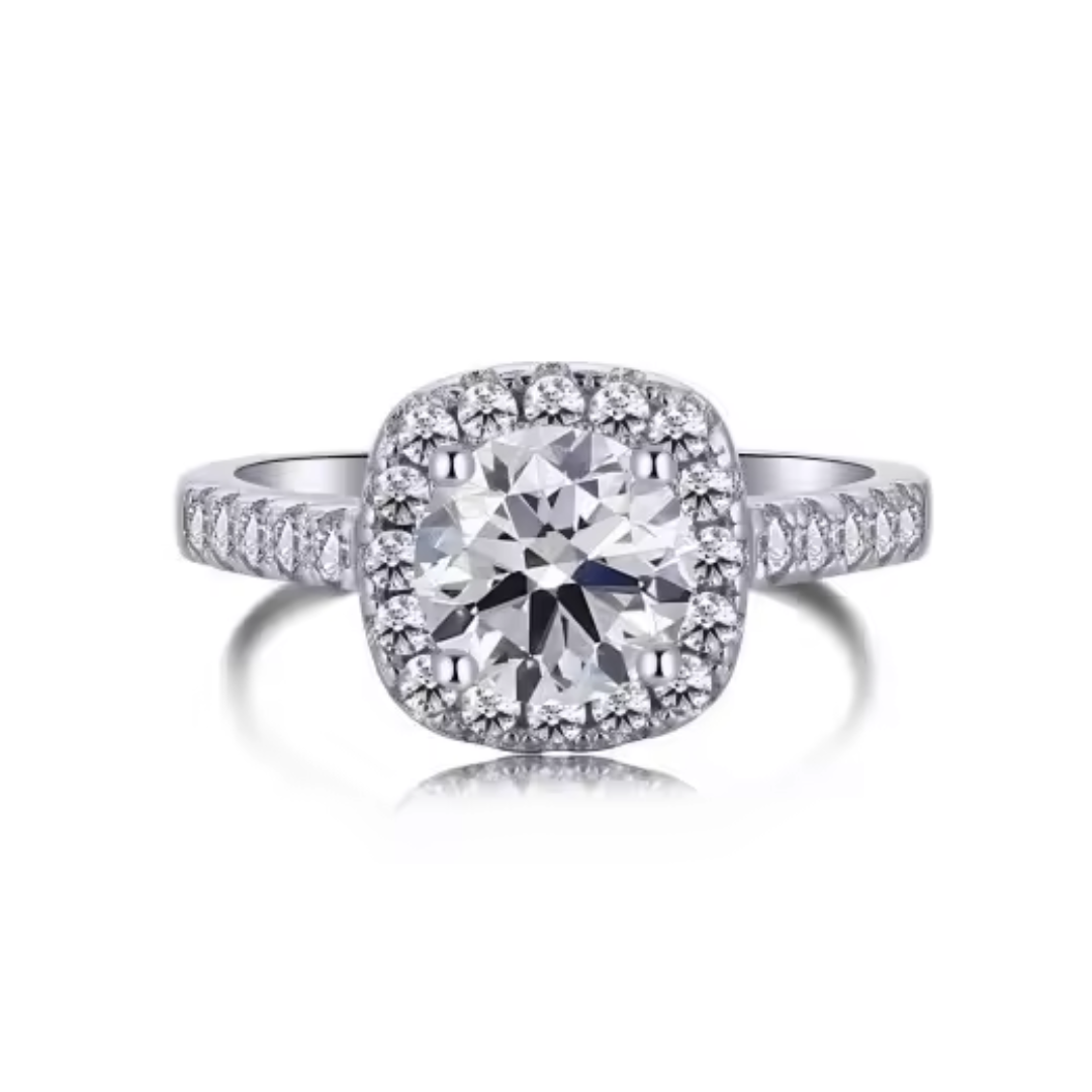 Cushion Illusion Square Crystal Rhodium-Plated Ring
