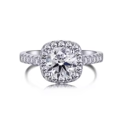 Cushion Illusion Square Crystal Rhodium-Plated Ring