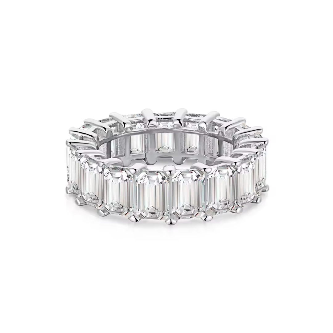 8A Emerald Eternity Rhodium-Plated Ring