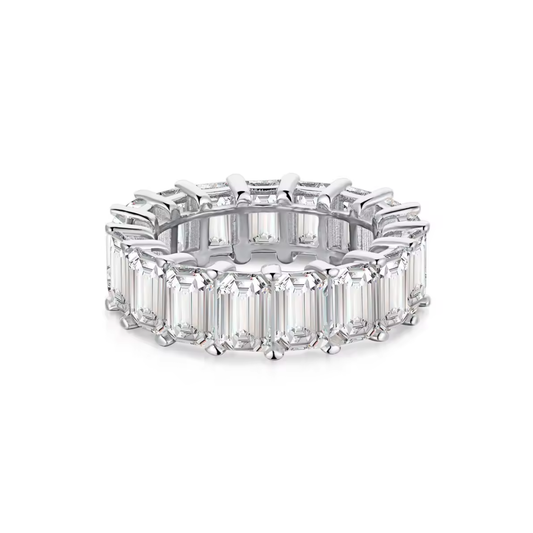 8A Emerald Eternity Rhodium-Plated Ring