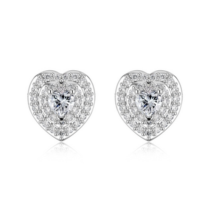 Minimalist Heart Halo Rhodium-Plated Stud Earrings