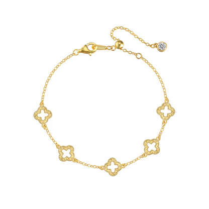 Open Gold-Plated Clover Rhodium-Plated Bracelet