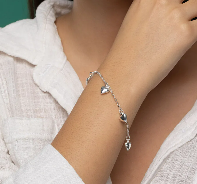 Heart Charmed Italy Silver Bracelet